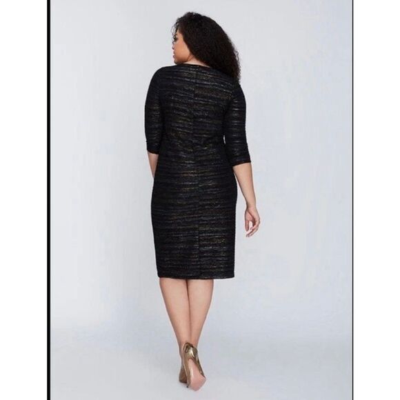 Lane Bryant Size 18W Half Sleeve Texture Sheath Dress Metallic Black Silver Gold - Picture 2 of 11